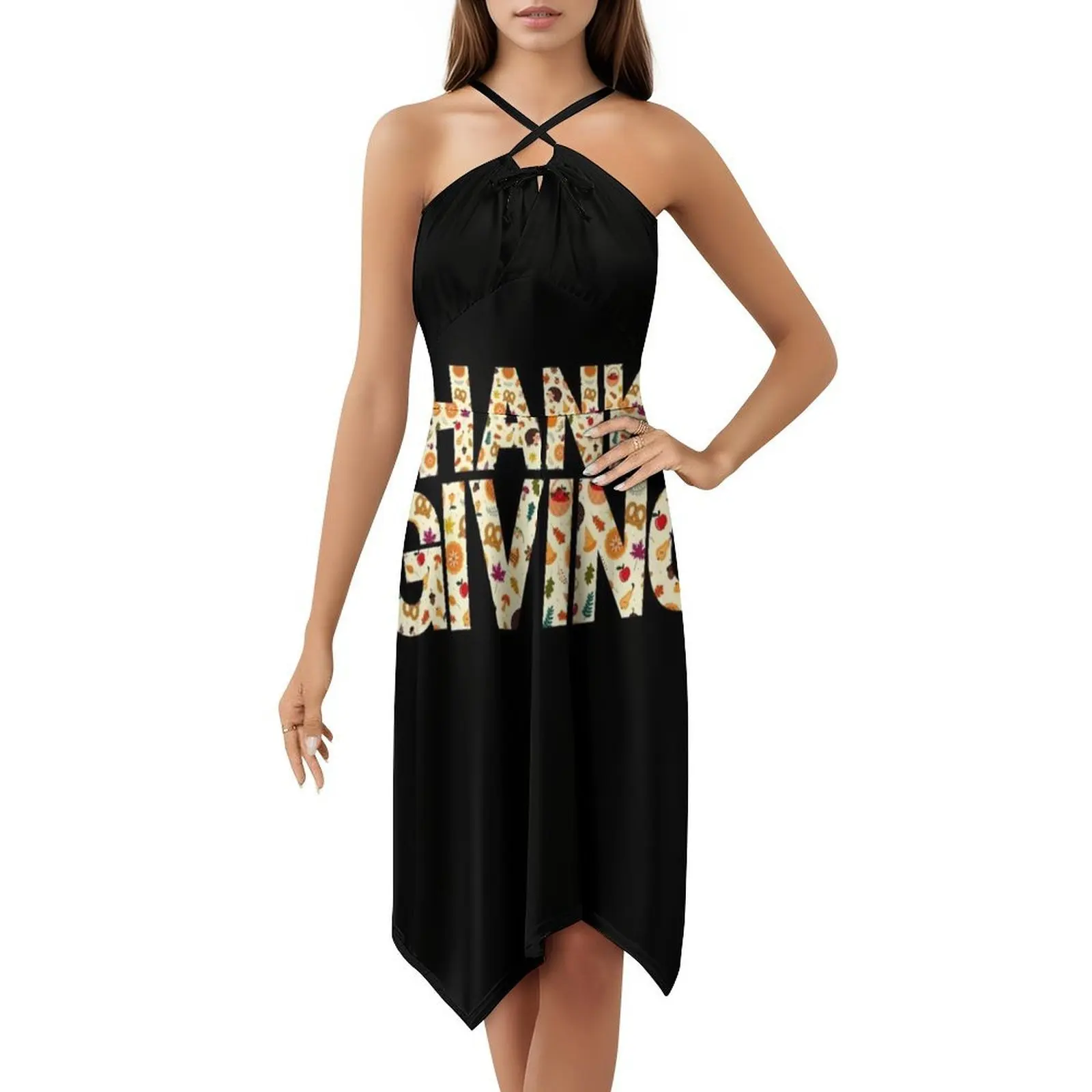 فستان على الطراز الكوري لعيد الشكر للنساء، فستان كاجوال أنيق للحفلات أو الملابس اليومية، طباعة عيد الشكر المضحكة #5