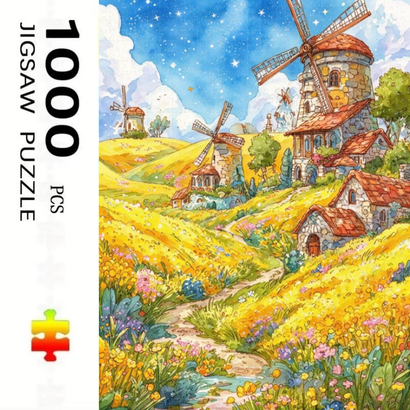 Adult Jigsaw Puzzle 500/1000 Pieces Puzzle Windmill Fairy Village Paper Puzzle Decorative Painting Exercise Brain Thinking