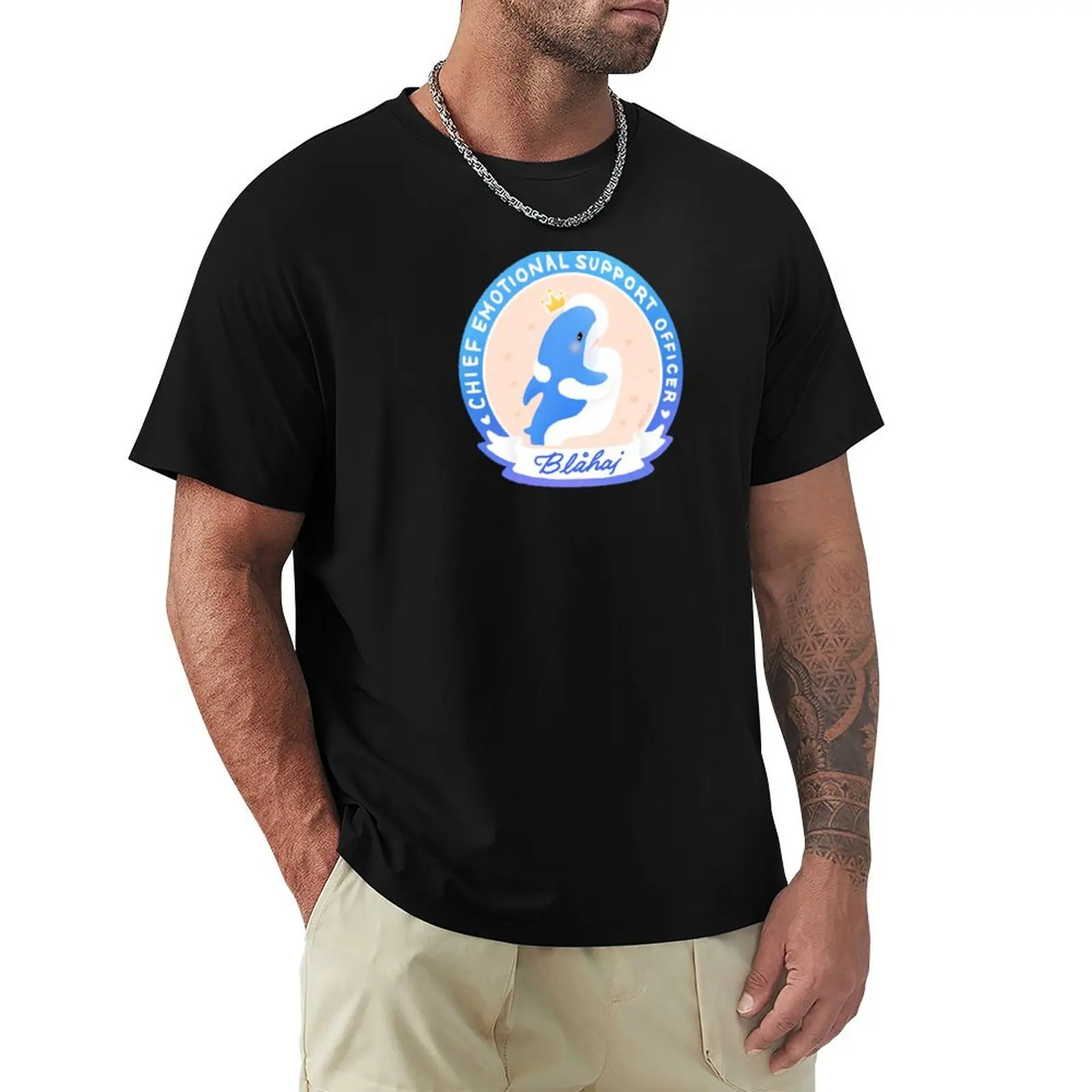 Blahaj: Chief Emotional Support Officer Badge T-Shirt t shirt men 100% cotton luxury brand T-Shirt