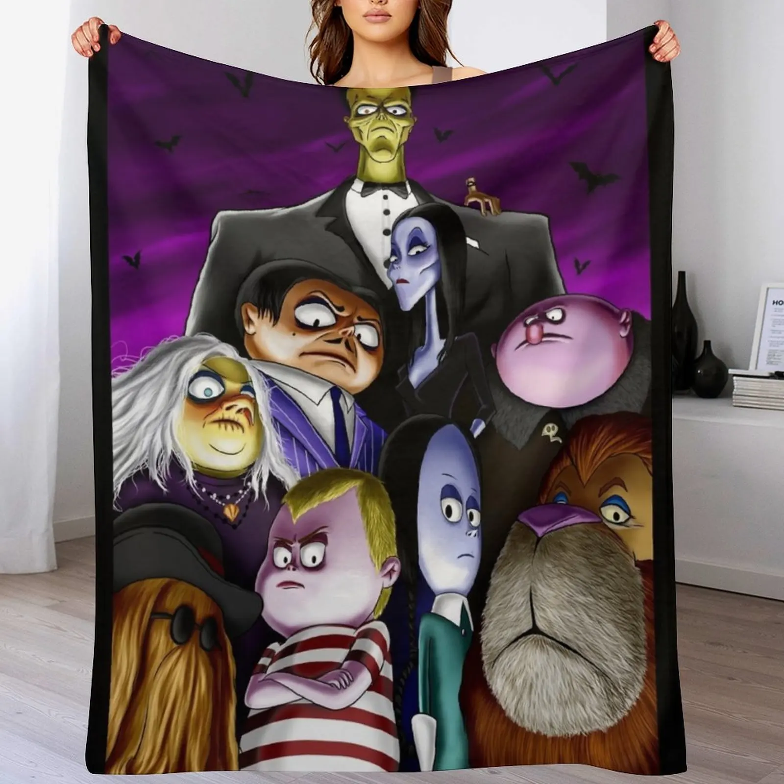 Addams Family Portrait Throw Blanket Faux Fur Soft Warm Blanket for Bed