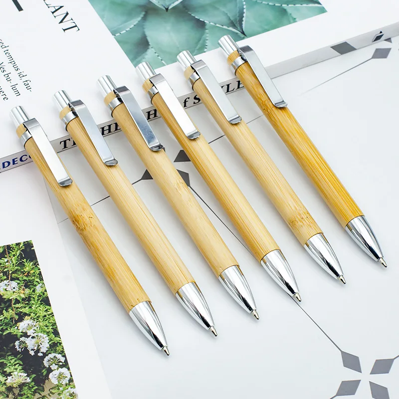 Bamboo press ballpoint pen wood 1.0 Bullet nib top grade commerce black ink Ballpoint Business Signature Pen Replaceable