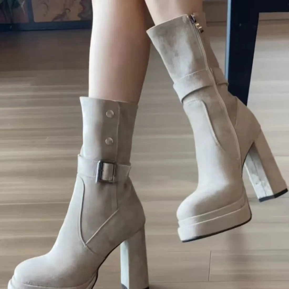 

Vintage Platform Thick High Heel Women Ankle Boots Fashion Slip On Autumn Winter Female Western Short Booties