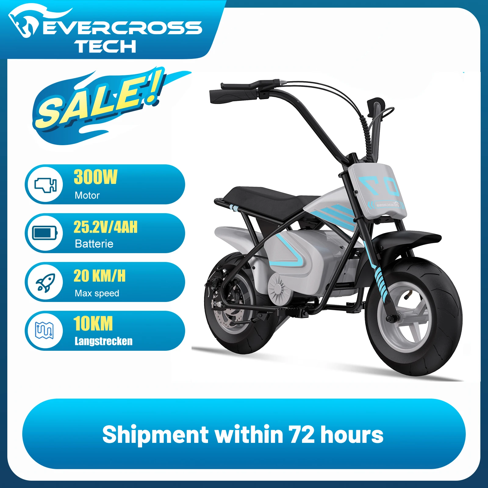 EVERCROSS TECH EV07M Kinder E-Motorrad, Max. 20 km/h, 10 km Reichweite, 11“ Reifen, Perfekt für