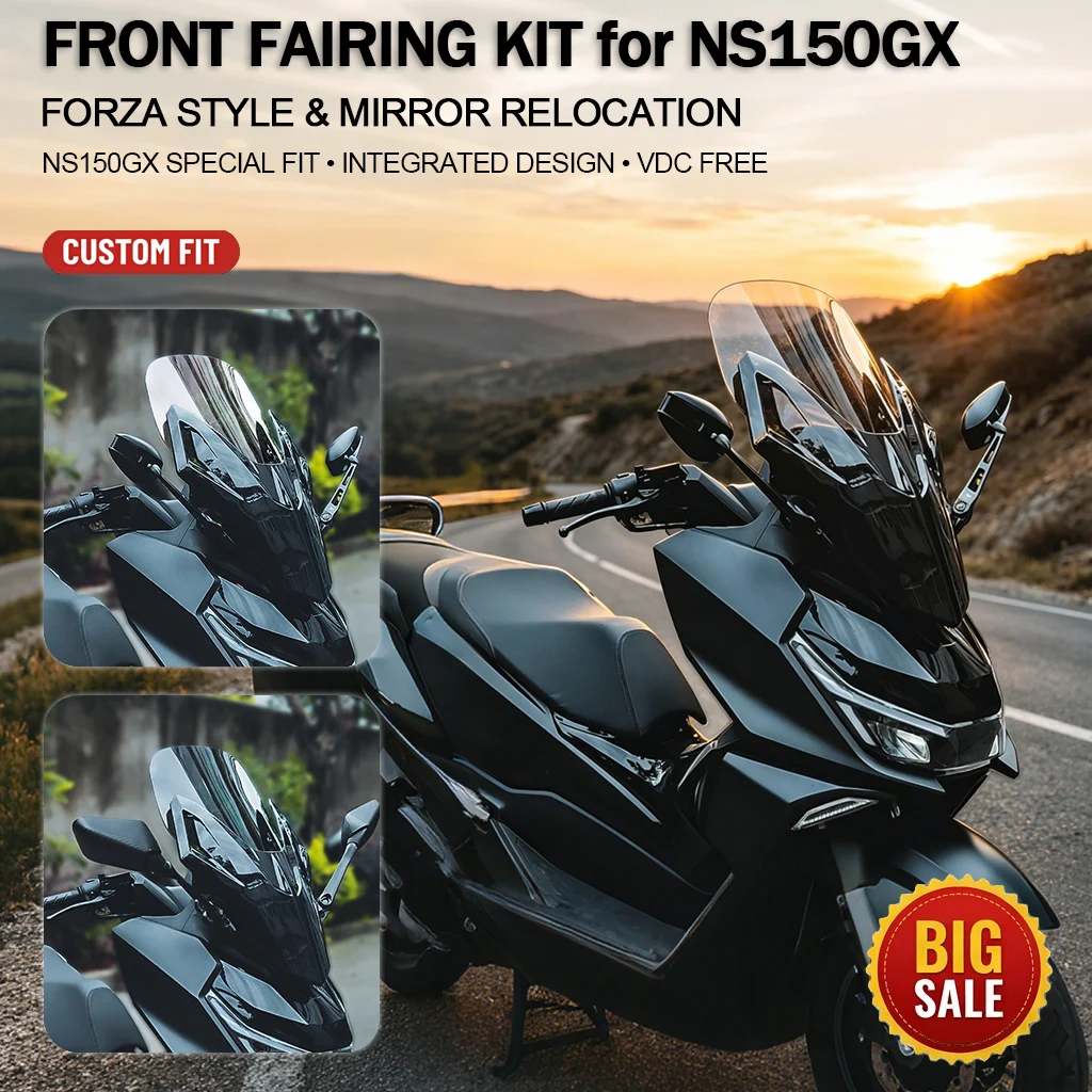 

Motorcycle Front Fairing Kit with Mirror Relocation for NS150GX Forza Style Windshield Windscreen Extension Accessories