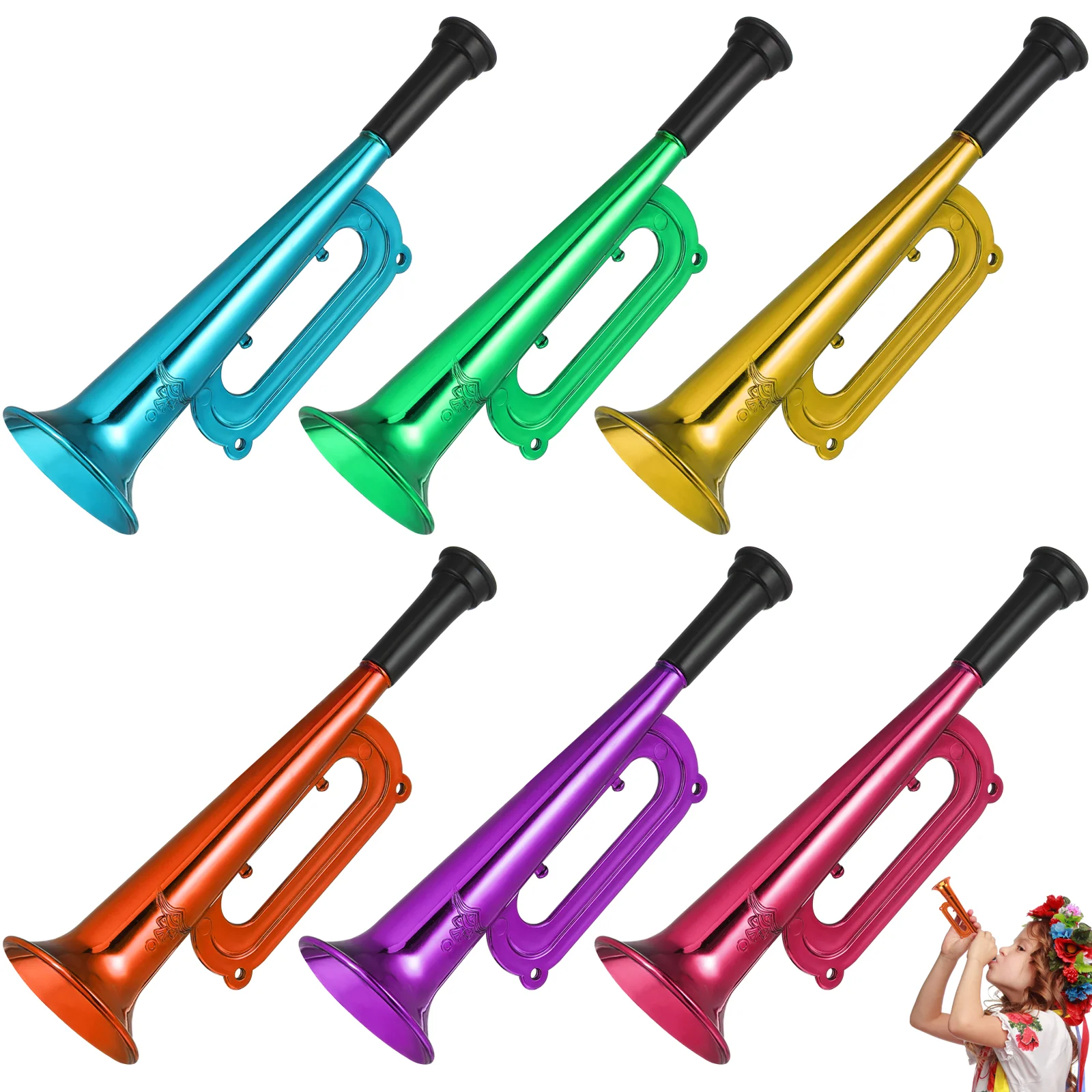 6 uds Navidad colorido cuerno juguete niño niños instrumentos musicales trompetas adorno de plástico Vertical para