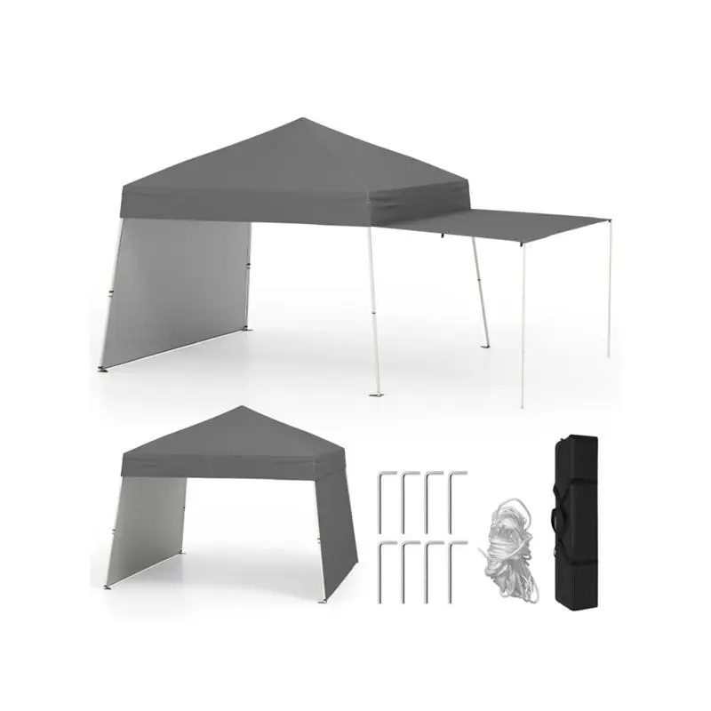 

14x9.2ft Pop-Up Canopy Tent - Gray Outdoor Shelter for Camping, Tailgating & Events