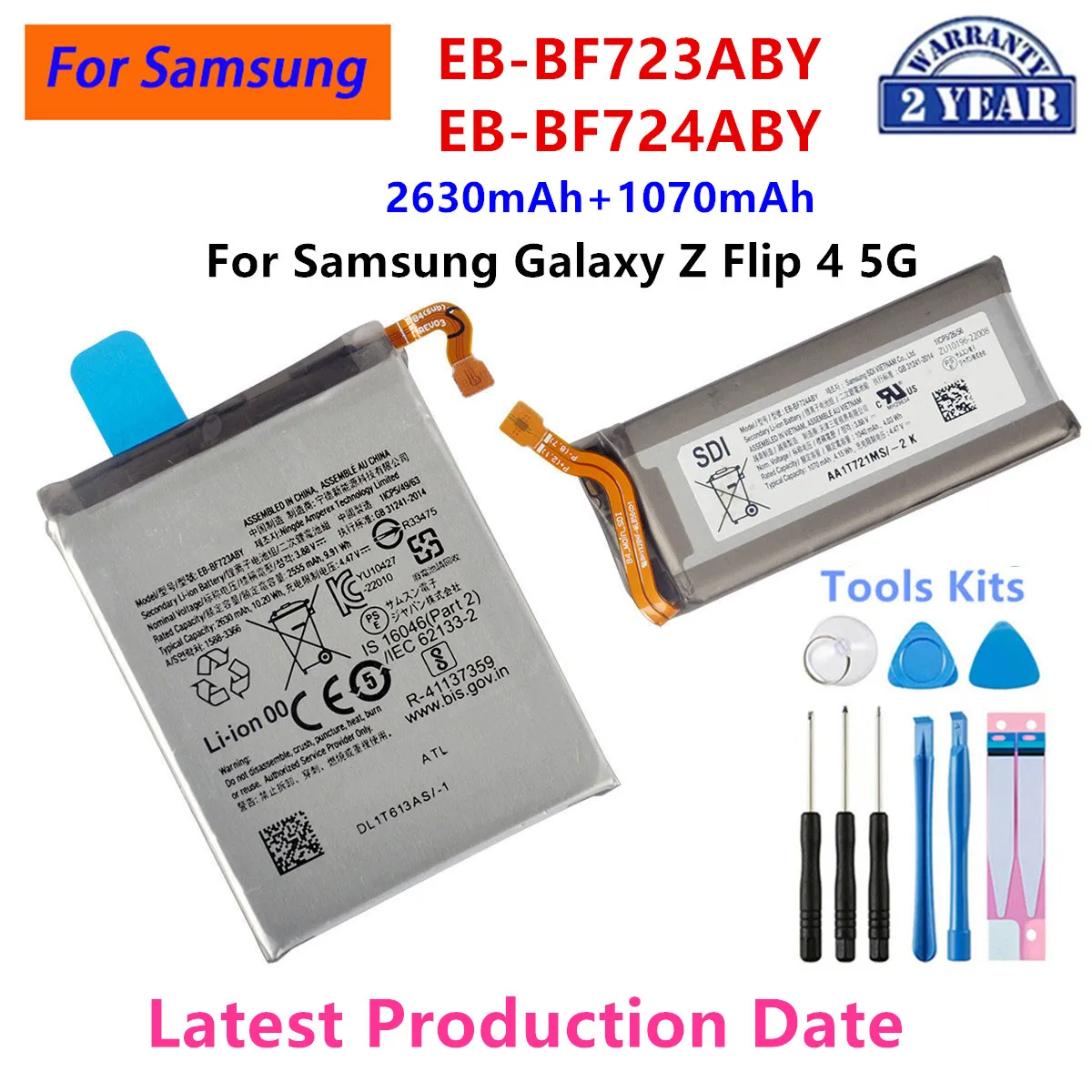 Brand New EB-BF723ABY EB-BF724ABY Battery For Samsung Galaxy Z Flip 4 5G F723 F724 SM-F7210 Replacement  Batteries+Tools