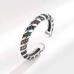 New Arrival Elegant Colorful Crystal Twist Cross Design Thai Silver Female Finger Open Ring Jewelry For Women Never Fade