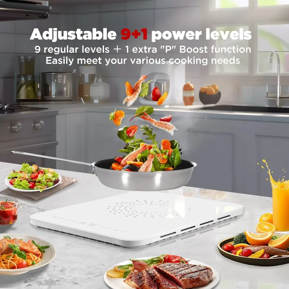 Cuisinière à induction électrique, Eva de compteur à induction de 1200W, protection multi-sécurité, 10 réglages de puissance, table de cuisson à induction portable