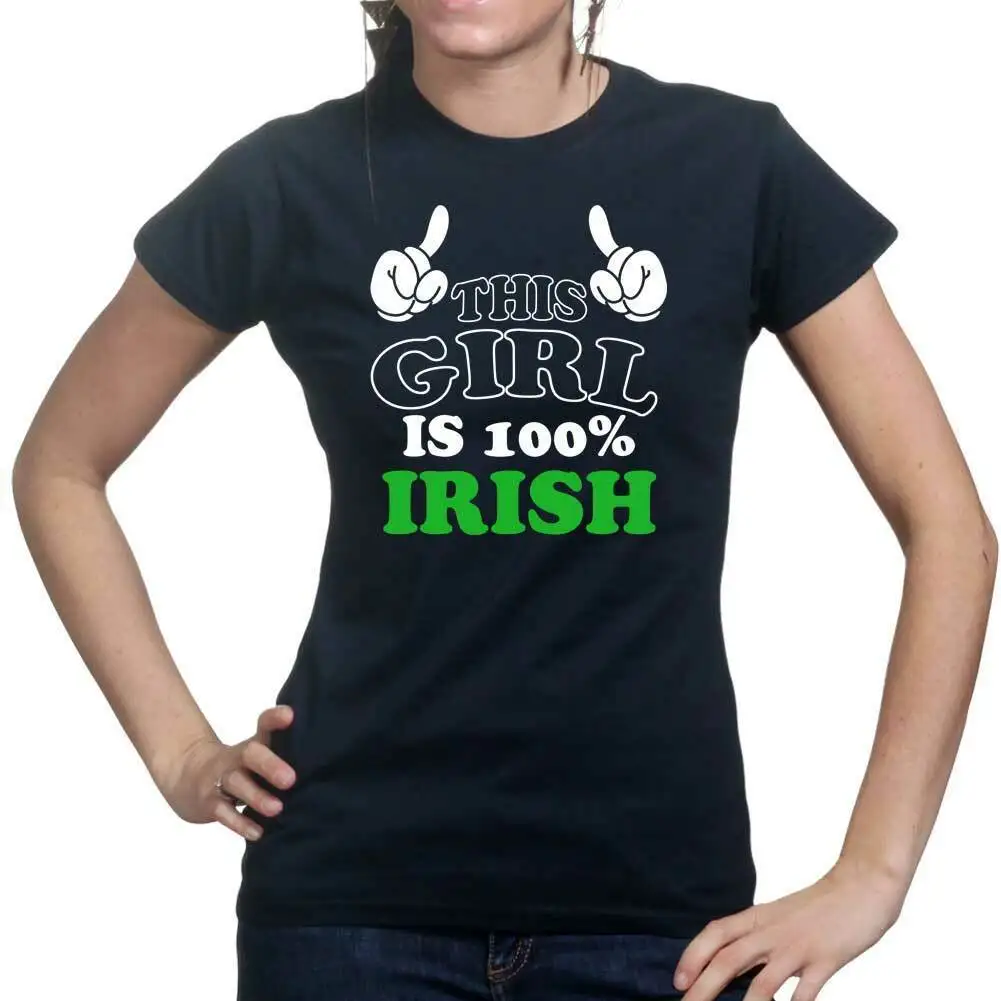 

100% Irish Girl Leprechaun Shamrock Clover Paddys Day Ladies T shirt