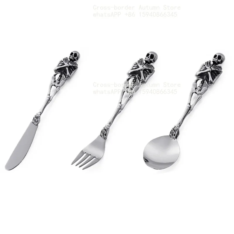 Exquisite 316L Titanium Steel Whole Body Skeleton Cutlery Steak Knife Fork Spoon Tableware Personality Skull Dinnerware Set