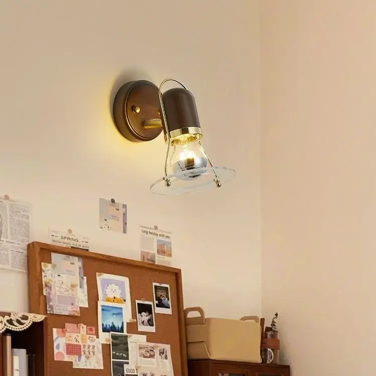 

Japanese-style Retro Bedroom Bedside Wall Lights Zipper Switch Plug Cable Switch Walnut Color Wood Wall Lamp for Hallway Stair