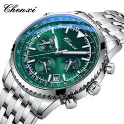 CHENXI 928 Luxury StopWatch Moon Phase Waterproof Male Clock Luminous Date Stainless Steel Square Quartz Men Watch reloj hombre