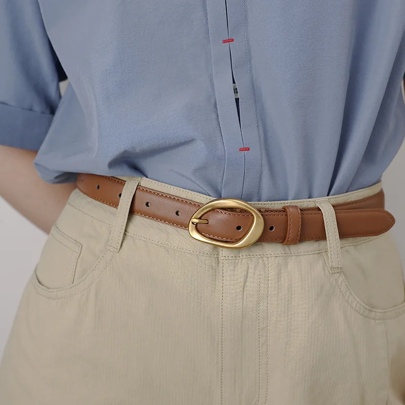 Women Genuine Leather Pin Buckle Belt Fashion All-match Waistband Ladies First Layer Cowhide Belt For Jeans Coat Daily Wear