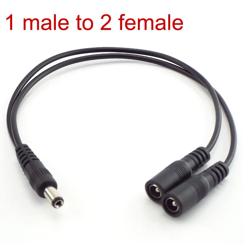 Cable divisor de alimentación de CC, 1 hembra a 2 conectores macho a hembra, 5,5mm x 2,1mm, tira de luces LED CCTV, adaptador de fuente de alimentación L