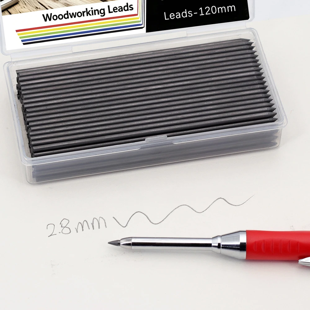 2,8 mm 120 Stück/1 Box Große Kapazität Schwarzer Holzbearbeitungsstift mit austauschbarer Mine, für Architekten und Schreiner, Stiftzubehör – Detail 6