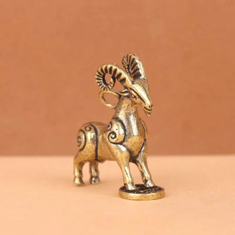 New 1PC Solid Brass Zodiac Sheep Statue Flat Base Desk Ornament Chinese Auspicious Meaning Desktop Decoration