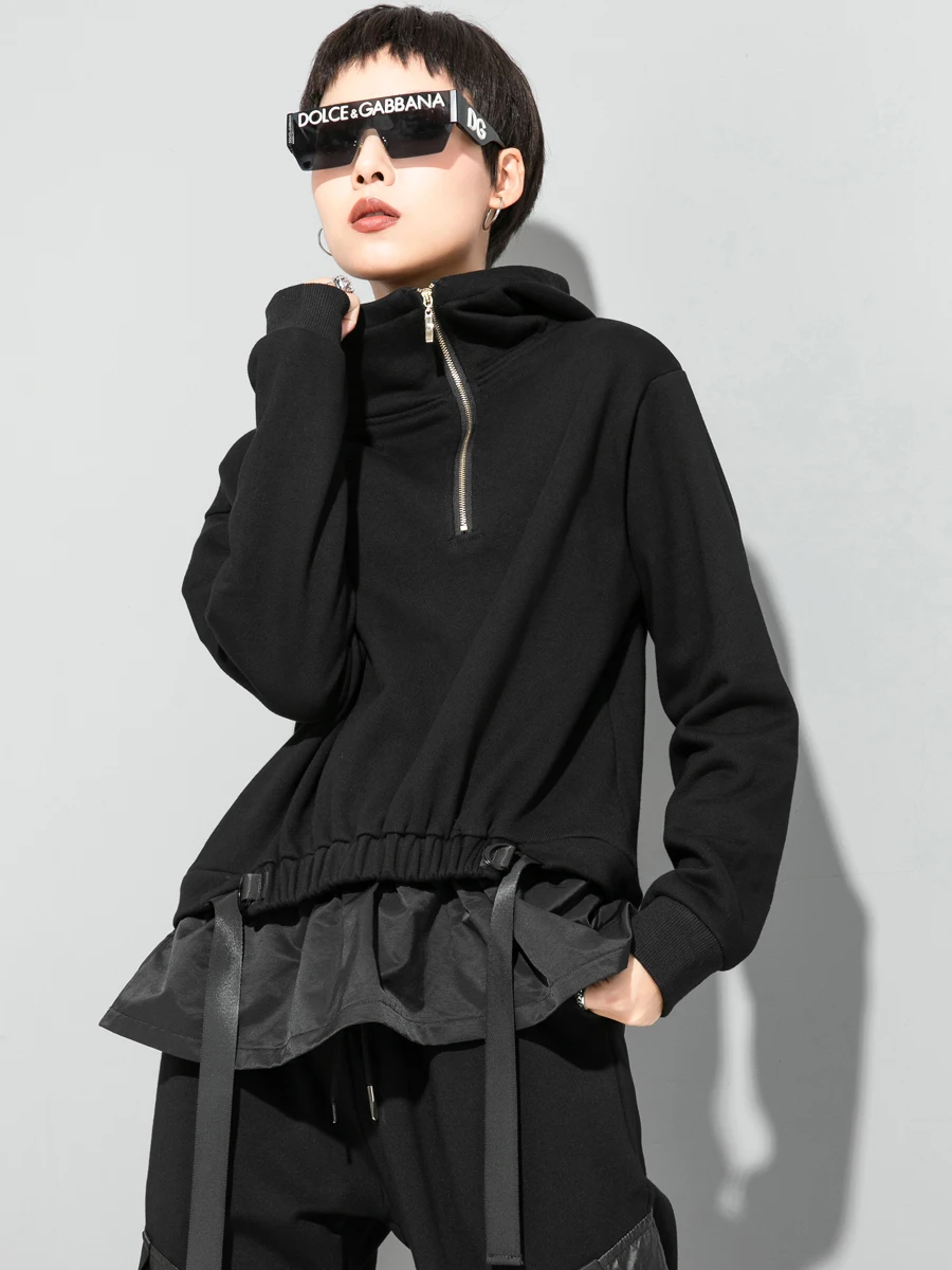 

Women's Winter Thickened Fleece Hoodie Loose Fit Thermal Sweatshirt Dark Color Large Size Fake Two-Piece Cotton Long Sleeve