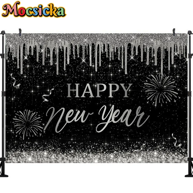 Happy New Year Glitter Gold Backdrops Bokeh Sparklers Golden Dots Balloons Champagne Adults Portrait Photography Background