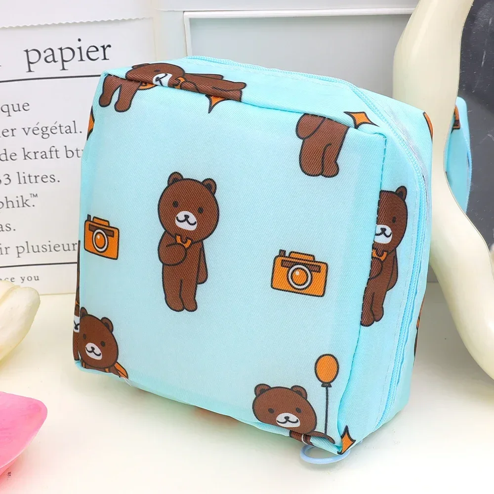 Portable Storage Bag for Sanitary Napkin Pads Cartoon Cute Waterproof Cotton Pad Pouch Cosmetic Bag Girl Travel Makeup Organizer