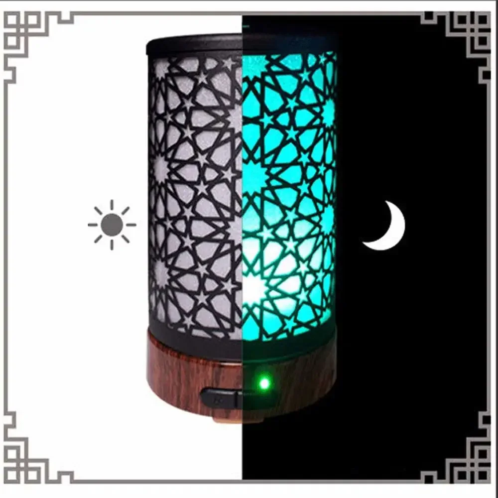 Air Humidifier Essential Oil Diffuser Desk Wrought Iron Hollow Color Gradient 7 LED Night Lamp Colors 100ML for Room Home
