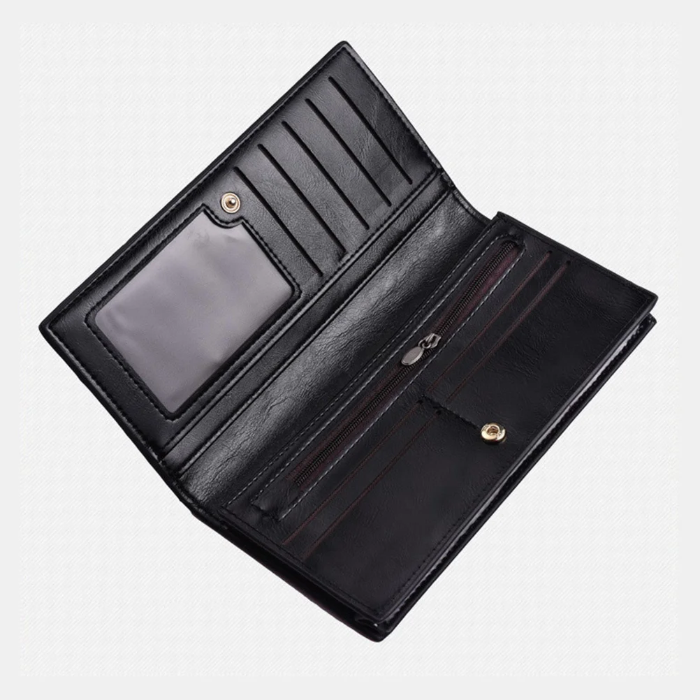 

Men's PU Long Wallet Black Large Capacity Multiple Slots Clear Id Window Credit Cash Organizer Stylish