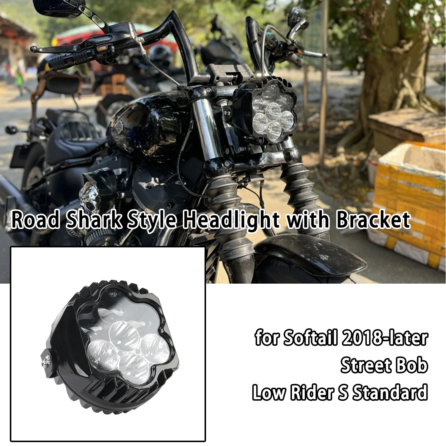 

Motorcycle Performance LED Headlight with Bracket Plug&Play Lamp for Harley Softail 2018-later Street Bob Low Rider S Standard