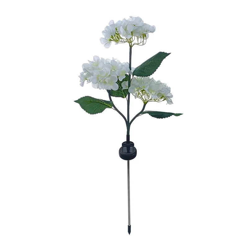 Garden Decor 3 Heads Hydrangea Artificial Flower Solar Lawn Lamp Summer Wedding Party Holiday Outdoor Patio Yard Decoration Lamp view 5