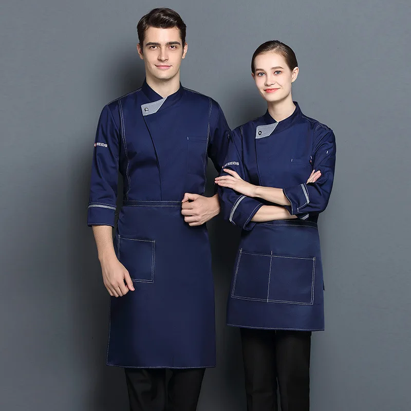Uniforme de Chef Manga Longa, Roupas de Cozinha, Roupas de Trabalho, Restauração, Hotel, Restaurante Ocidental, Culinária, Outono e Inverno
