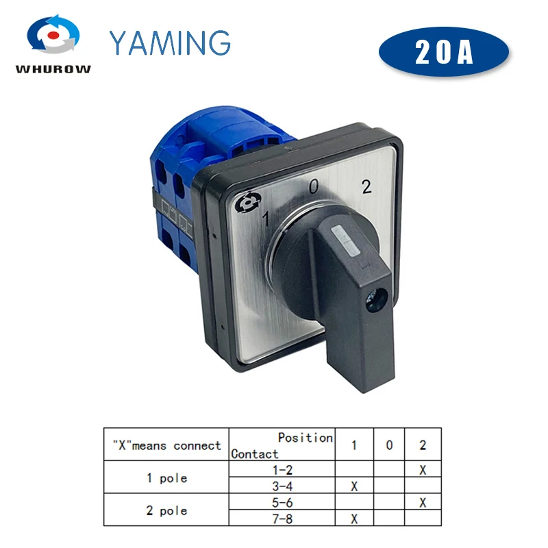 로터리 캠 전환 스위치 690V 20A 실버 접점 전기 3 위치 8 단자 LW26-20/2