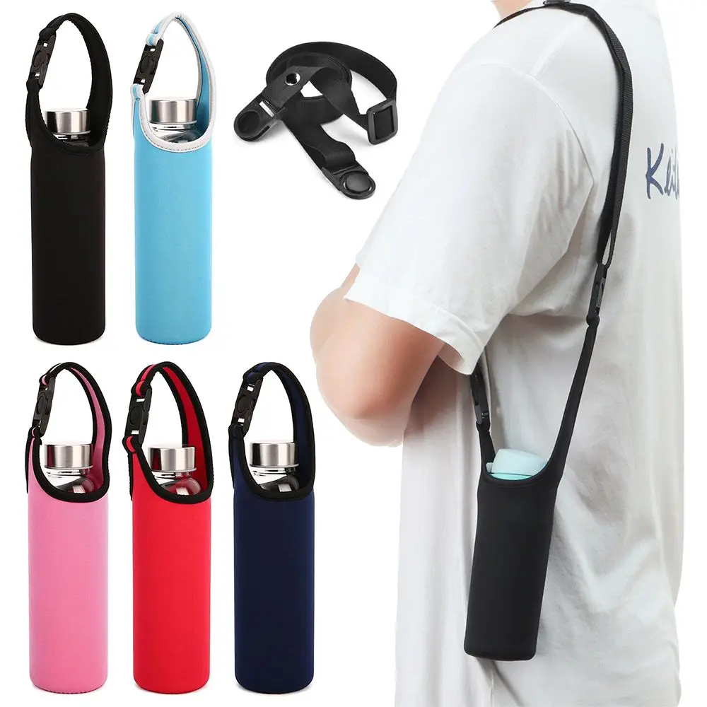 Water Bottle Cover Bag Pouch With Adjustable Straps Neoprene Water Pouch Holder Shoulder Strap Black Bottle Carrier Insulat Bag