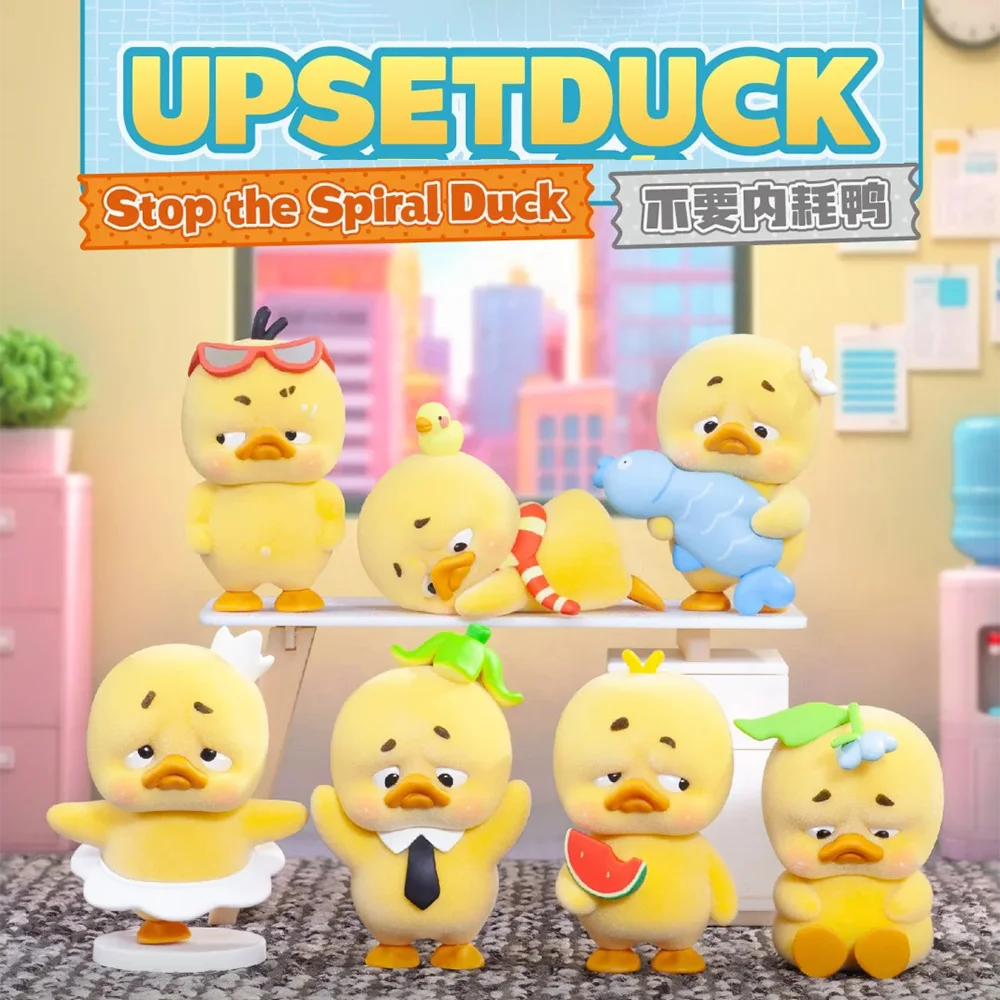 UpsetDuck Stop The Spiral Duck Blind Box Kawaii UpsetDuck Figuras de animais Caixa misteriosa Decoração de quarto fofa Coletar brinquedos Presente de Natal