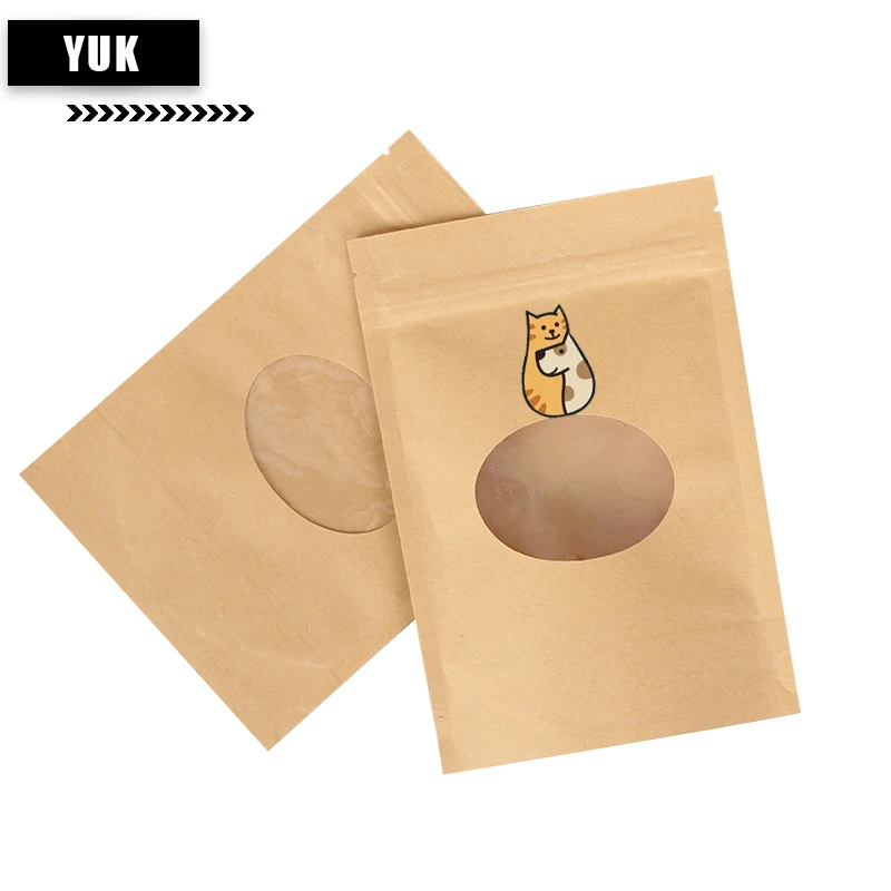 

Kraft Paper Self Standing Zipper Bag, Round Window, Nut Biscuit Tea Pouch, Custom Printed Logo