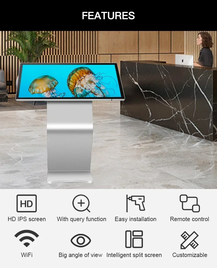 32-дюймовый напольный интерактивный настольный ЖК-панель, цифровой информационный дисплей, все в одном ПК, киоск с сенсорным экраном для самообслуживания