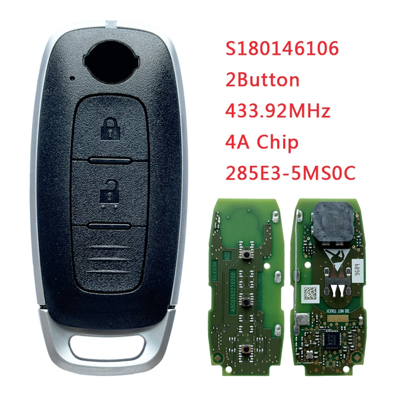

Оригинальный смарт-ключ с 2 кнопками для Nissan Qashqai, 433,92 МГц, 4A, чип S180146106 285E3-5MS0C