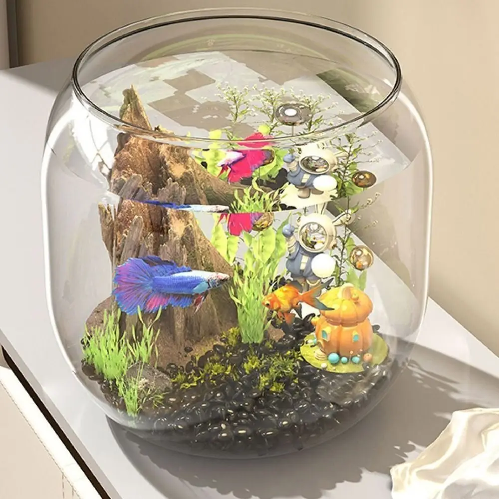 

Durable Transparent Round Fish Tank Anti-broken Plastic Fish Bowl Decorative Fall Resistant Desktop Small Aquarium Office