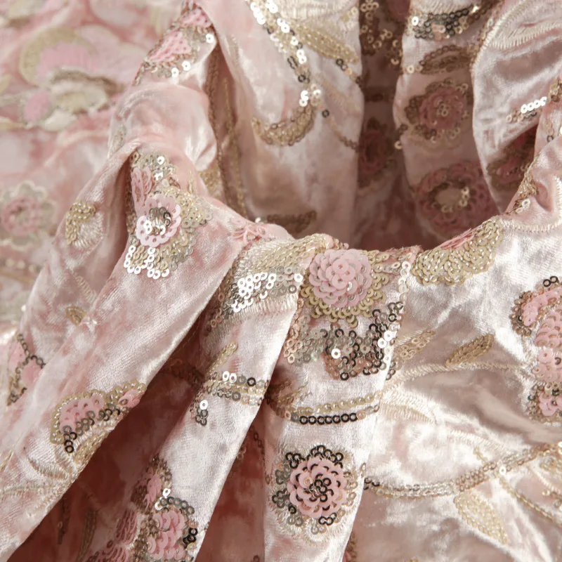 

New Dubai velvet fabric high-quality hand-embroidered sequin velvet fabric for women's dresses and party evening gowns