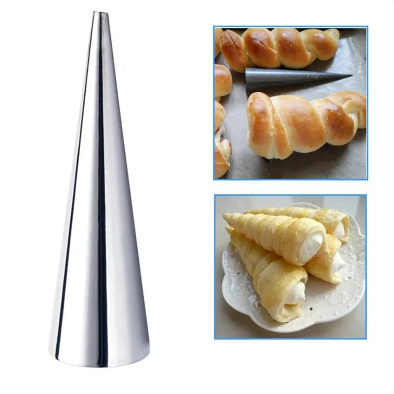 Moldes en espiral de acero inoxidable para Croissants, moldes en rollo de cono de tubo cónico de alta calidad para pastelería, crema, cuerno, pastel, pan, cocina, 1 unidad