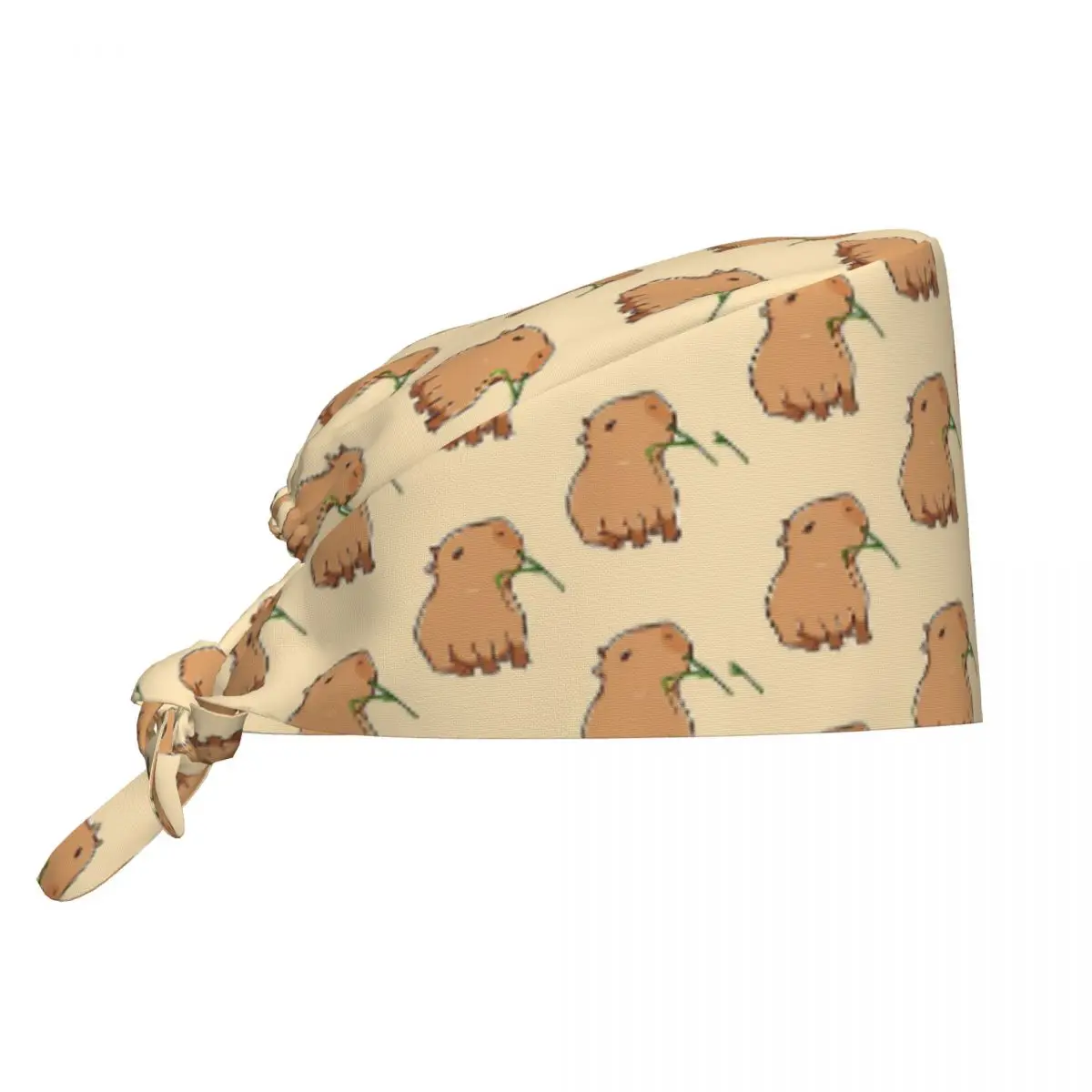 カピバラはバブルティーが大好き スクラブキャップ ヴィンテージ病院医療看護外科キャップ 男性女性ペットグルーミング看護作業キャップ帽子