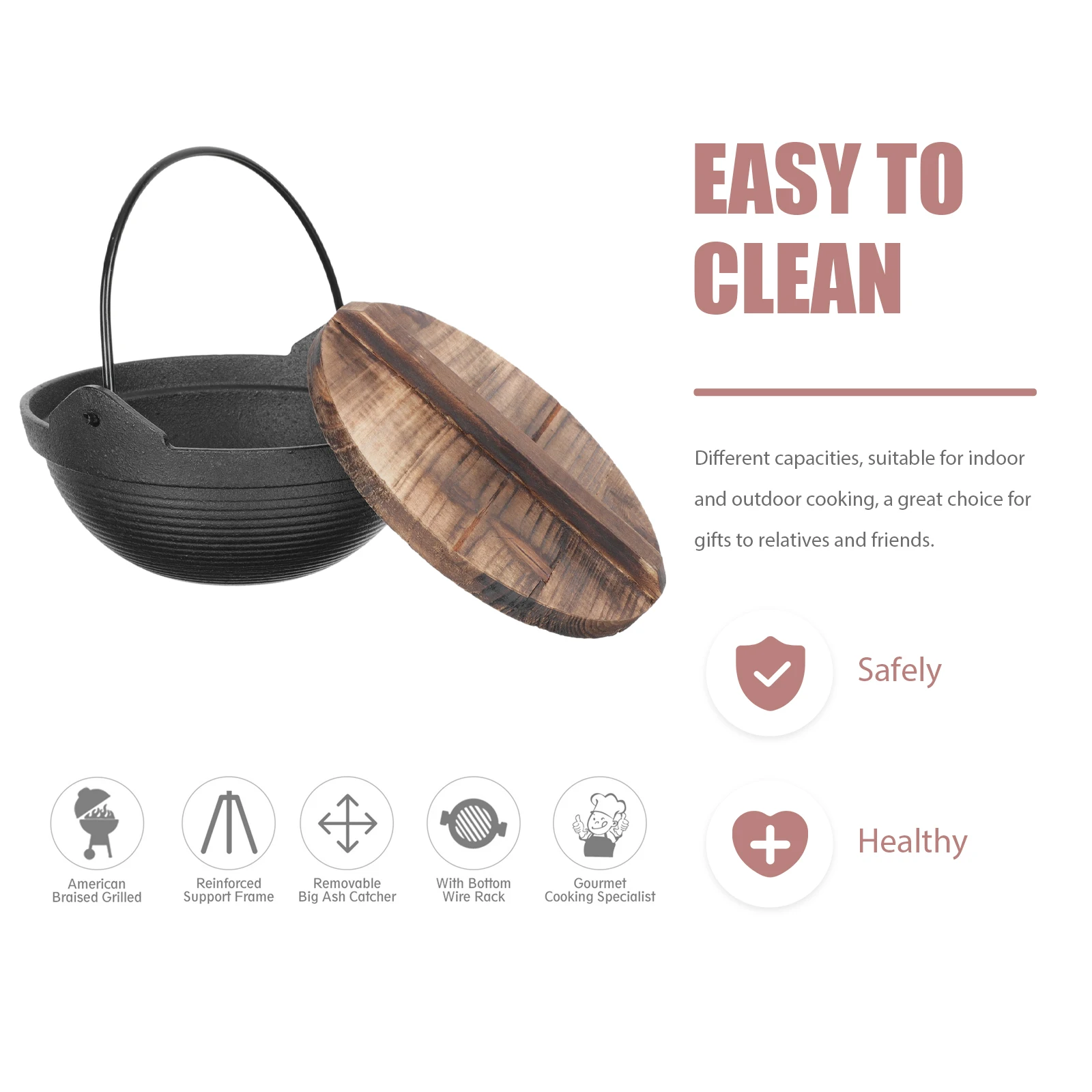 

Small Hot Pot Japanese Style Iron Casserole Cedar Lid Cookware Stew Porridge High Temp Tolerance Outdoor