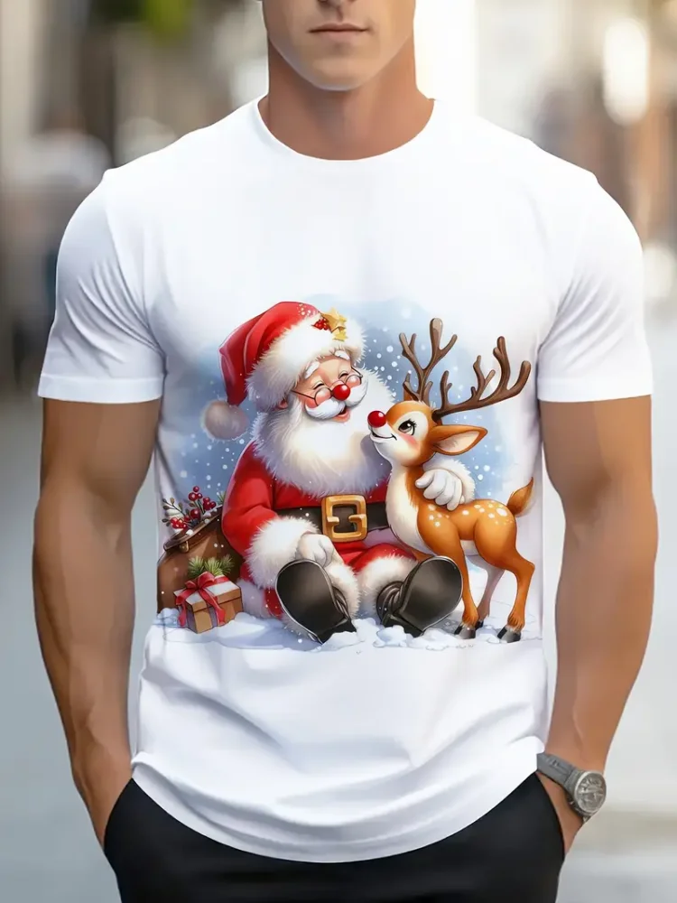 

Funny Santa Claus T Shirt for Man Tops Christmas Short Sleeve Tee O-Neck Y2k Clothes Oversize Summer T-Shirt Men Casual Clothing