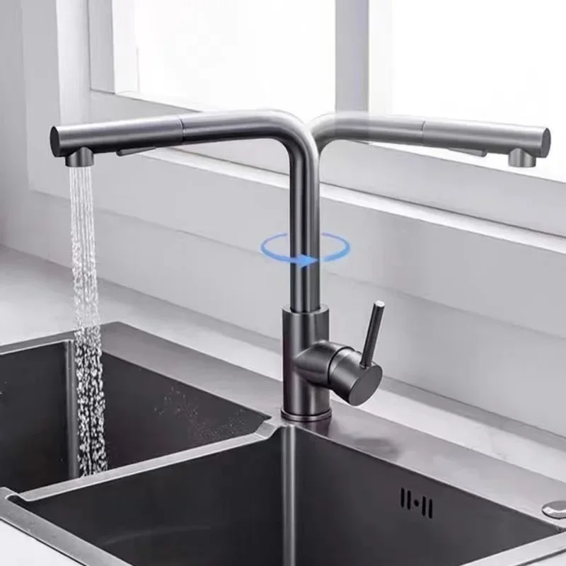 Black Pull Out Kitchen Sink Faucet Flexible 2 Modes Stream & Sprayer Nozzle Faucets Stainless Steel Hot Cold Wate Mixer Tap Deck image 5