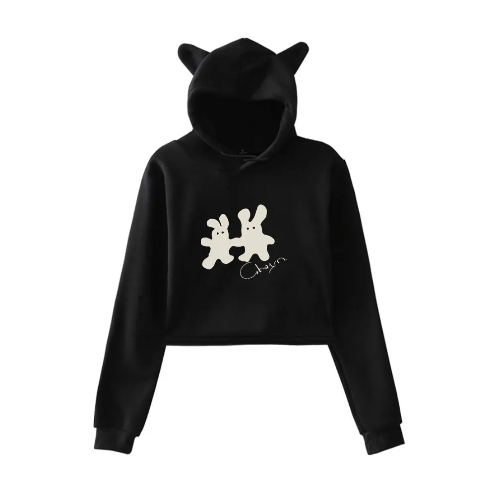 Clairo Charm Cat Ear Hoodie Women Long Sleeve Sweatshirts Casual Streetwear Crop Tops