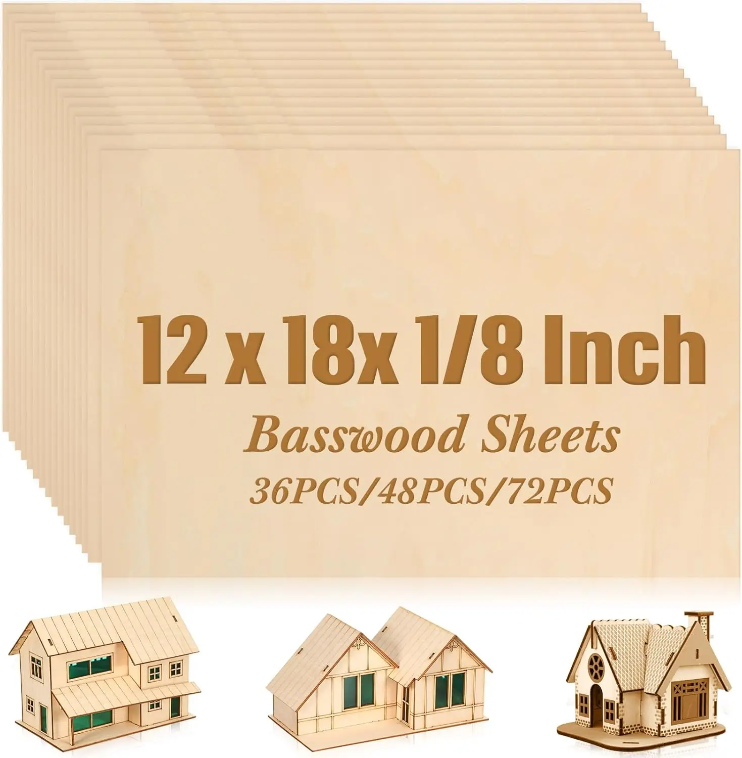 

Basswood Plywood Sheets for DIY Crafts, Laser Projects, and Model Building - Unfinished Wood Boards (12x18x1/8 Inch, 36 Pack)
