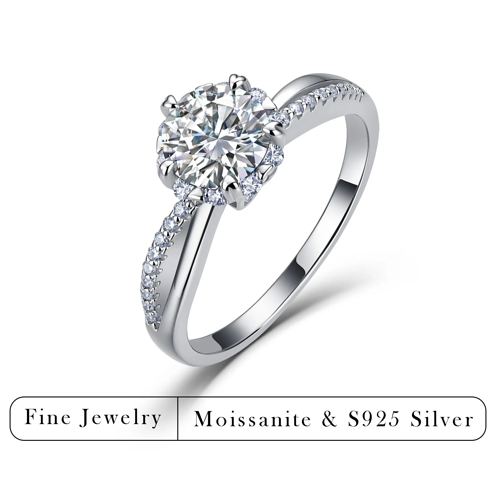 1.3CTW Total Weight Round Cut Moissanite Halo Ring S925 Silver Pave Band Wedding Engagement Bridal Ring Women Jewelry Gift