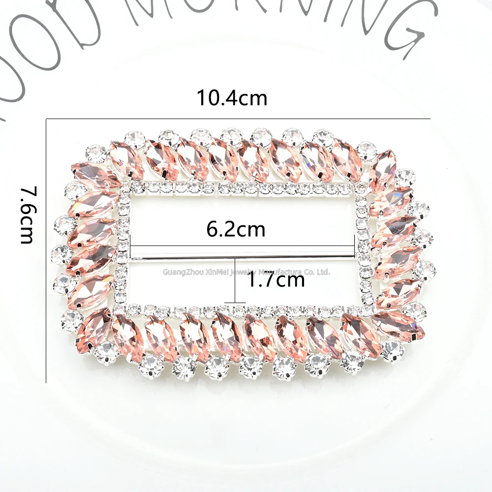 Big Alloy Metal Crystal Belt Button Rectangle Rhinestone Buckle for Wedding Chair Sash Dress Shoes Diy Decoration Accessories