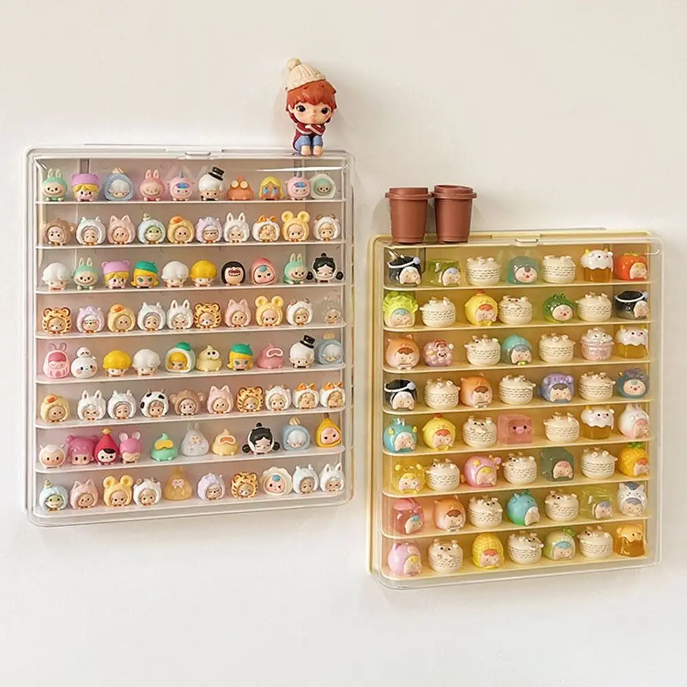 Acrylic 8 Layers Display Cabinet Wall Mounted Large Capacity Dolls Showing Box Space Saving Transparent Lid