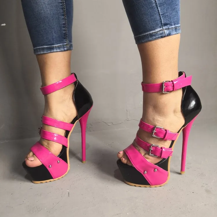

Olomm New Women Platform Sandals Stiletto High Heels Sandals Open Toe White Black Rose Red Party Shoes Women US Plus Size 5-15