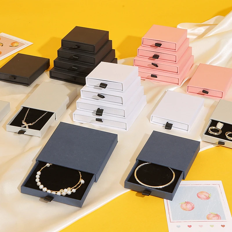 1 قطعة درج الورق الأسود سميكة كرافت صندوق تعبئة المجوهرات بطاقات المعايدة قلادة سوار هدية حزمة صناديق هدية حفلة