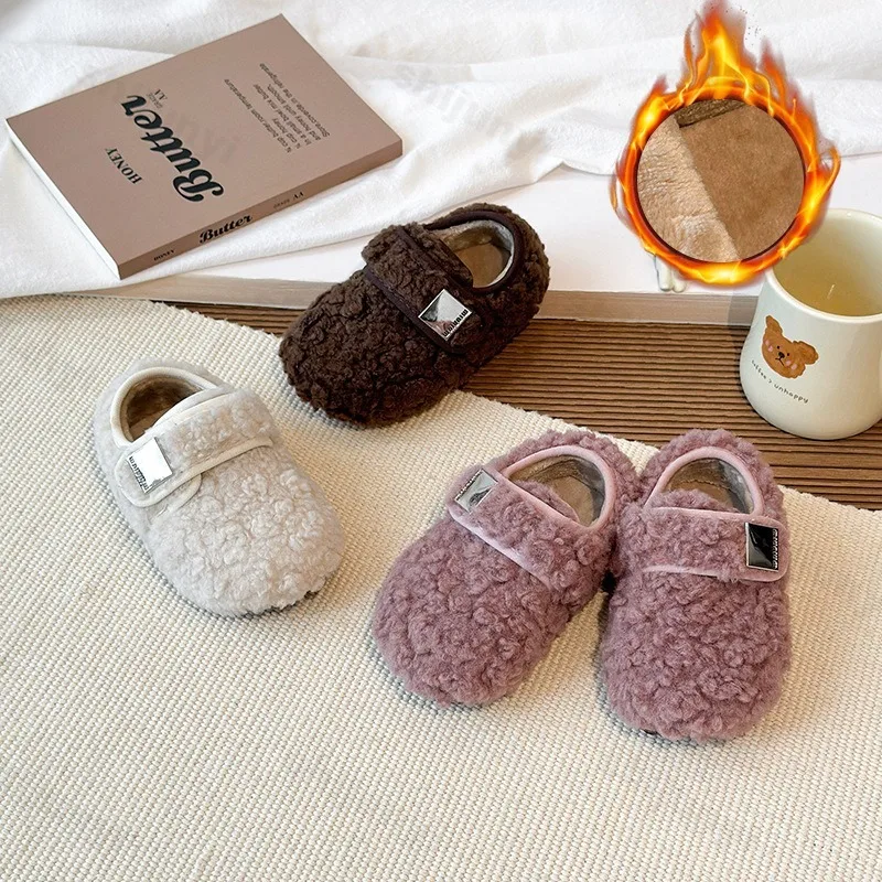 

Winter Girls Cotton Shoes Fashion Kids Soft Bottom Outdoor Princess Shoes Warm Children Plush Toddler Comfortable Causal Shoes